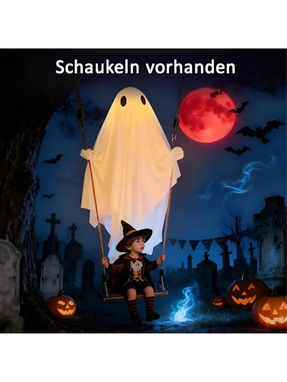 5FT Halloween Hanging Swing Ghost Decorations Outdoor with Lights, Large
